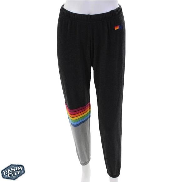 Aviator Nation Rainbow Stripe Sweatpants Black Jogger Style XS |RARE! SUPER SOFT - Picture 3 of 16